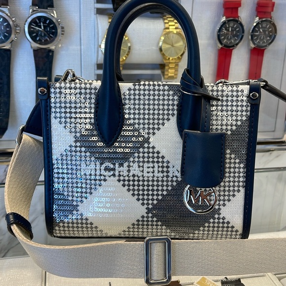 Michael Kors Mirella Extra-Small Logo Crossbody Xbody Shopper Bag Navy Nwt